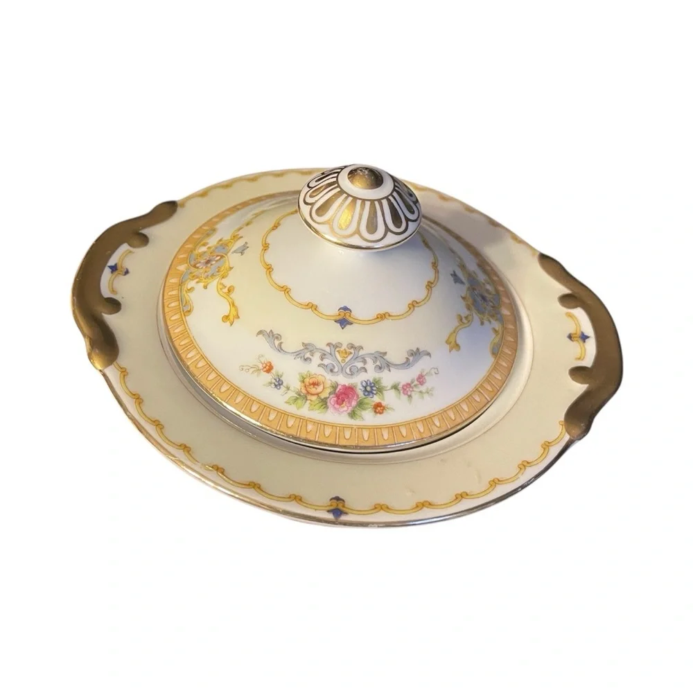 Vtg Meito China Empire Pattern Covered Sugar Bowl Windsor Shape Gold & Blue - Picture 4 of 8